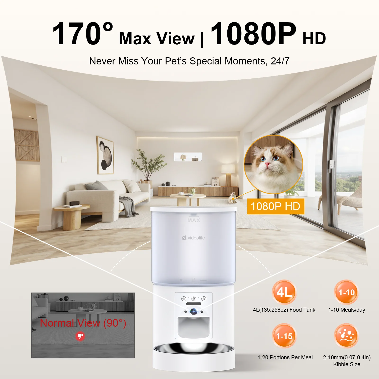 Videolife Automatic Cat Feeder With Camera Video Cat Food Dispenser Pet Smart Voice Recorder Remote Control Auto Feeder For Cat 2