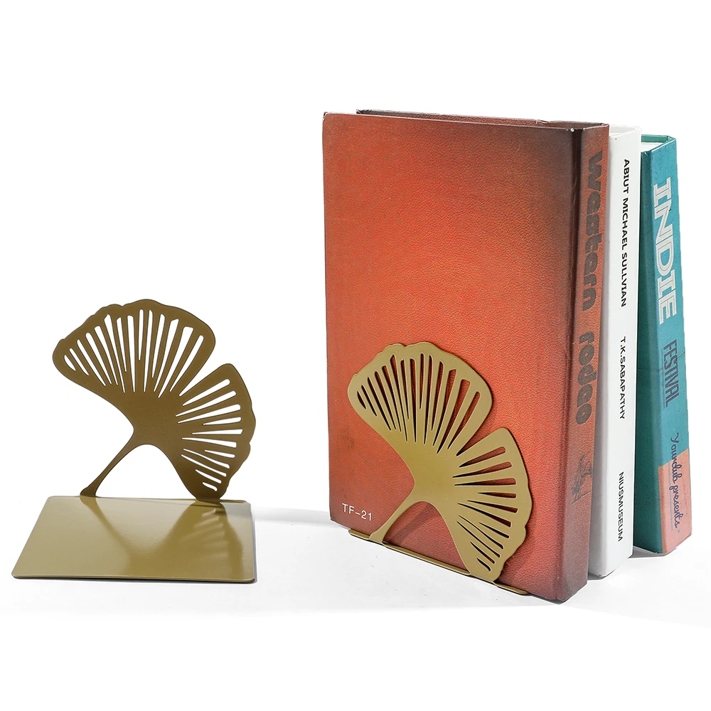 Ginkgo Book Ends Metal Bookend Office Desktop Home Bookshelf 2pcs book organizer book holder book terminal