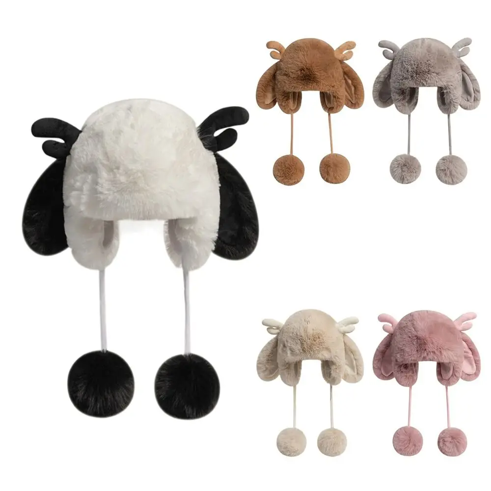 

Cold-resistant Warm Plush Hat Trendy Thickened Ear Protection Winter Ear Flaps Hats Windproof Pom-pom Cap for Women