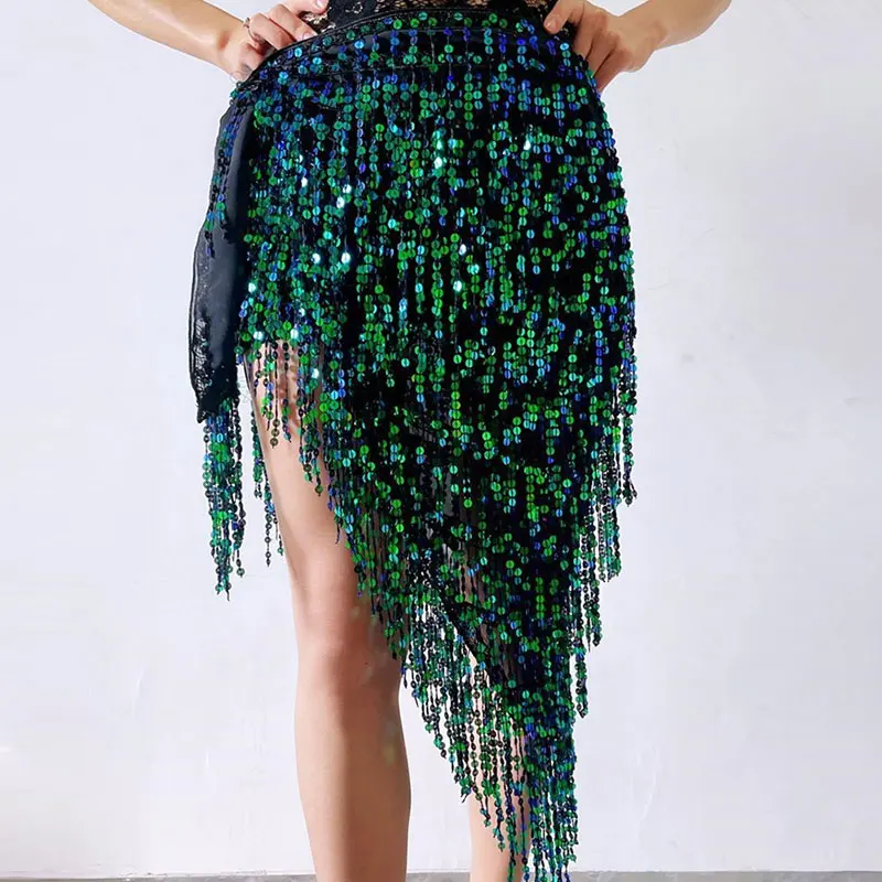 WomenDynamicSequinsBellyDanceWaistChainSkirtsOrientalTriangle