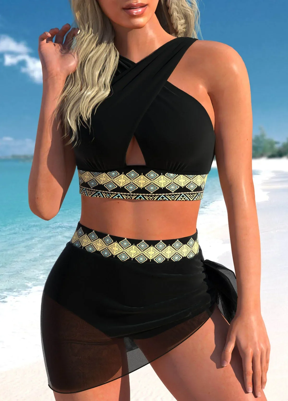 Women's Beachwear Tankini Swimwear Two Piece Bikini Set Solid Color Cross Halter S-6XL