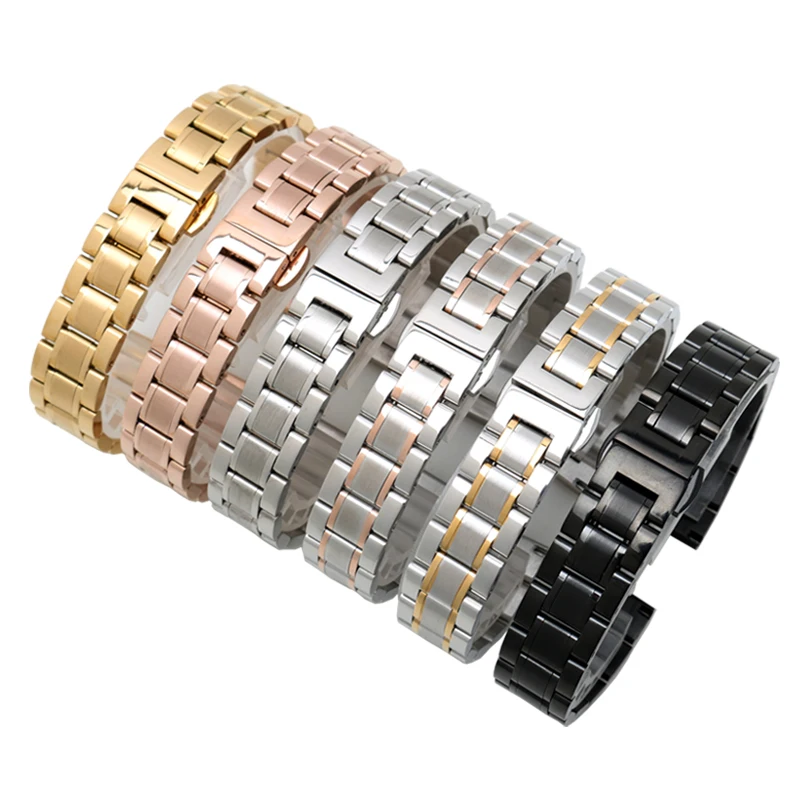 Women's Stainless Steel Rose Gold Watch Strap - Elegant Metal Belt Accessory