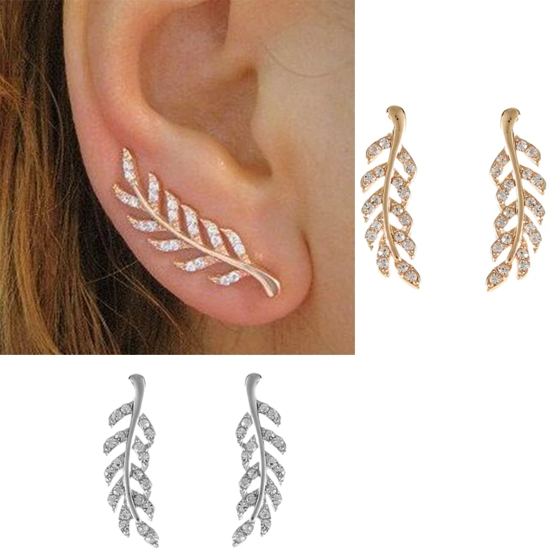 

Hollow Out Leaves Earrings for Women Trendy Vintage Crystal Ear Studs Unique Designs Silver Golden Color Girl Jewelry DropShip