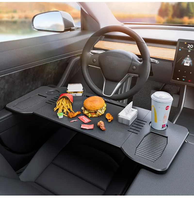 for Tesla Model 3 & Model Y 2017-2025 1PC Double Folding Car Food Tray DeskPort