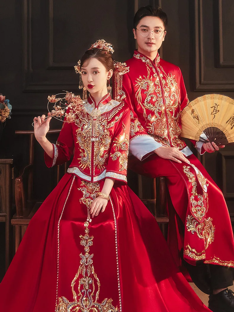 

New Chinese Traditional Wedding Dress Embroidery Beading Banquet High-Quaity Classic Cheongsam China Qipao костюм для восточных