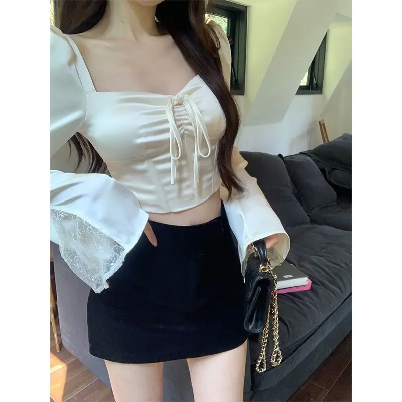 Sexy Satin Blouse for Women, Wrap Hip Skirt, Slimming Party Dress, Pure Wind Fashion, Spring and Autumn, Senior, 2023