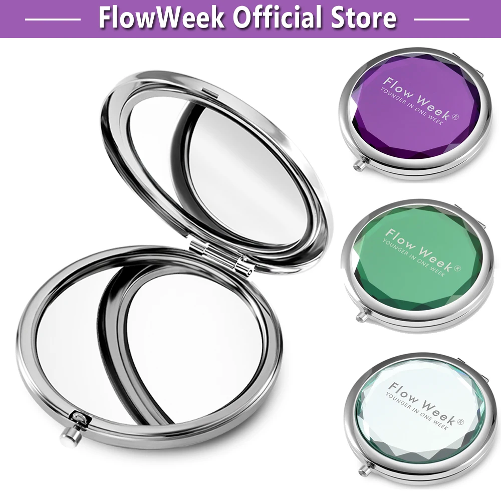 FlowWeek Round Mirror Compact Mirror Mini Folding Mirror Portable Round Mirror Makeup Mirror for Women Girls Travel Daily Use