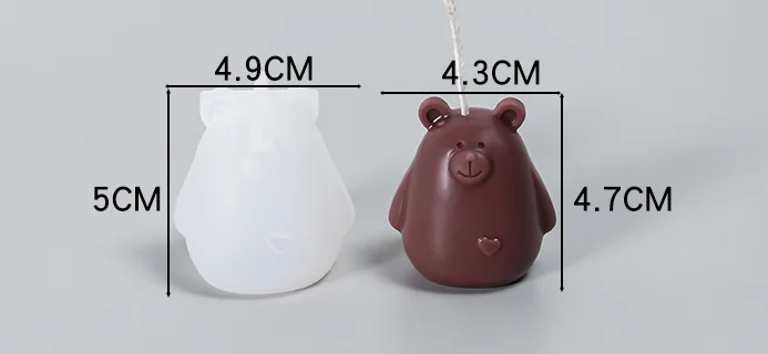 Molde tridimensional do urso para fazer velas, molde de silicone, sabão artesanal, material DIY