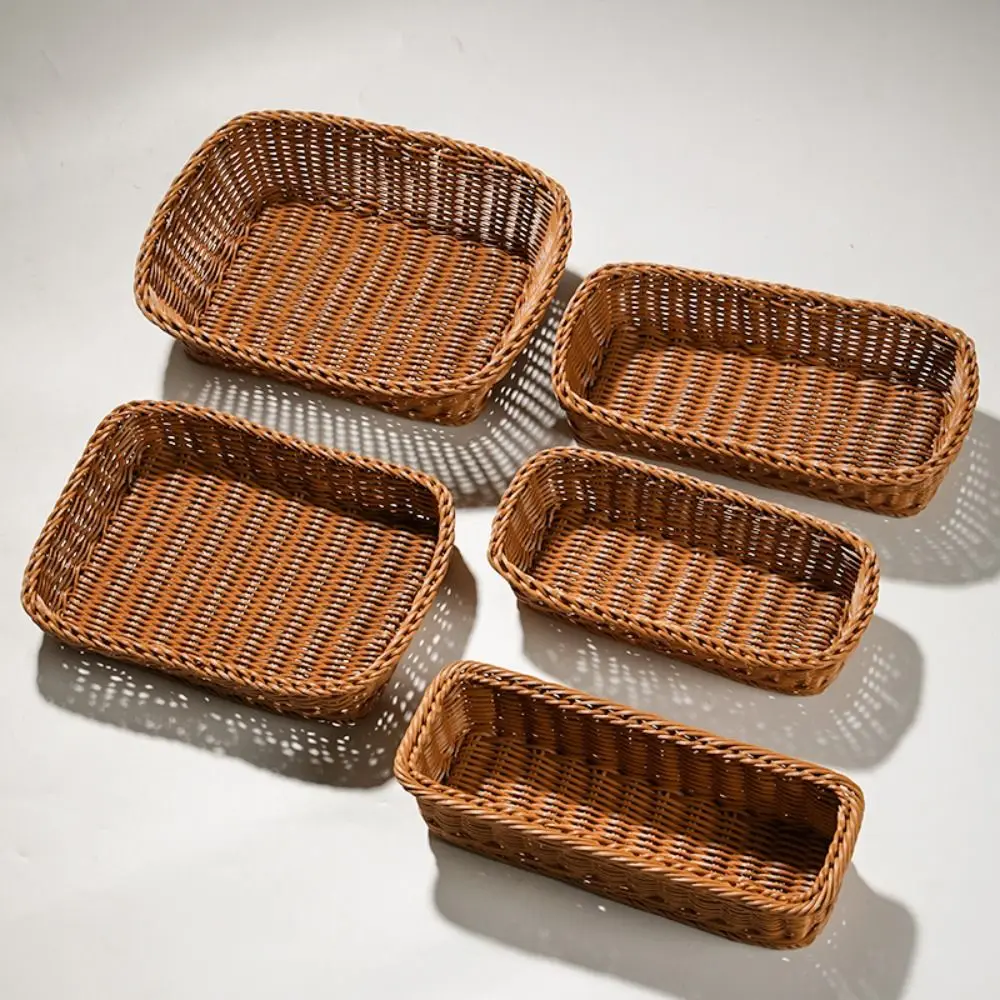 High Quality Rattan Wicker Woven Serving Baskets Handwoven Bread Fruit Vegetables Basket Drain Chopstick Fork Spoon Holder