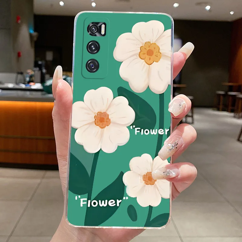 Vivo V20 SE Y70 V20SE V2022 V2023 2020 케이스 투명 백 커버 쉘 패션 나비 꽃 소프트 TPU 실리콘 폰 케이스