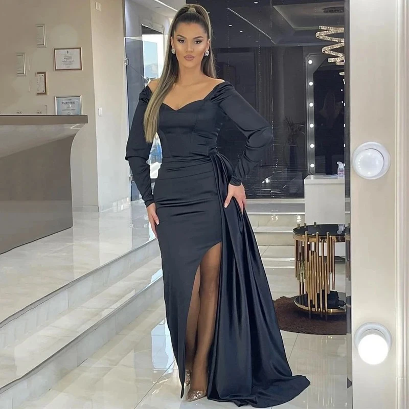 

Sexy Prom Dresses Off Shoulder Mermaid Evening Dress Saudi Arabia High Split Long Sleeve Cocktail Party Gownsفساتين مناسبة رسمية