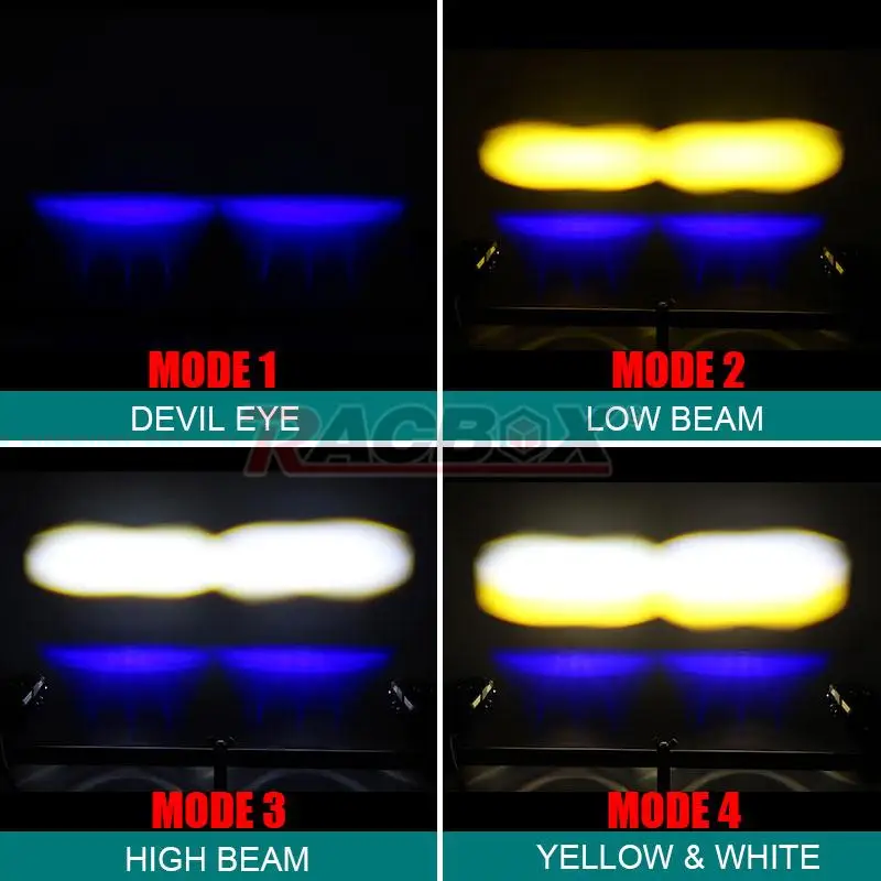 90W/100W Motorcycle LED Spotlight Blue Devil Eyes High Power Headlight Lens Whit