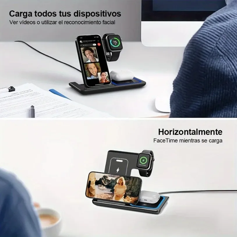 100W 3 in 1 Night Light Wireless Charger Stand For iPhone 16 15 14 13 12 Apple Watch Airpods Pro Foldable Fast Charging Station