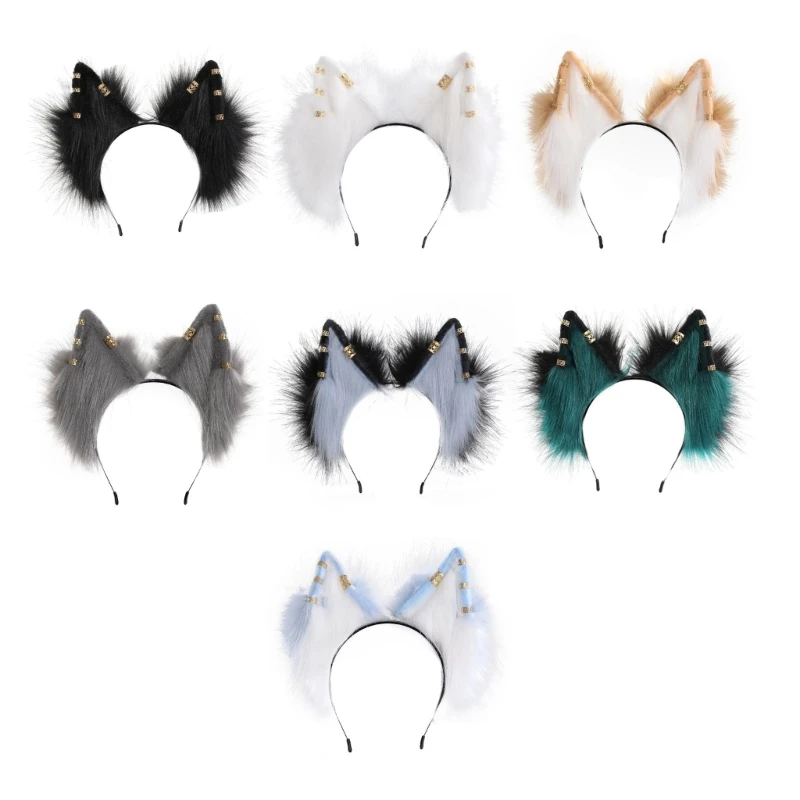 

F42F Realistic Wolf Ear Headbands Carnivals Party Plush Headpiece Movie Enthusiasts Party Role Play Animes Makeup Hairband