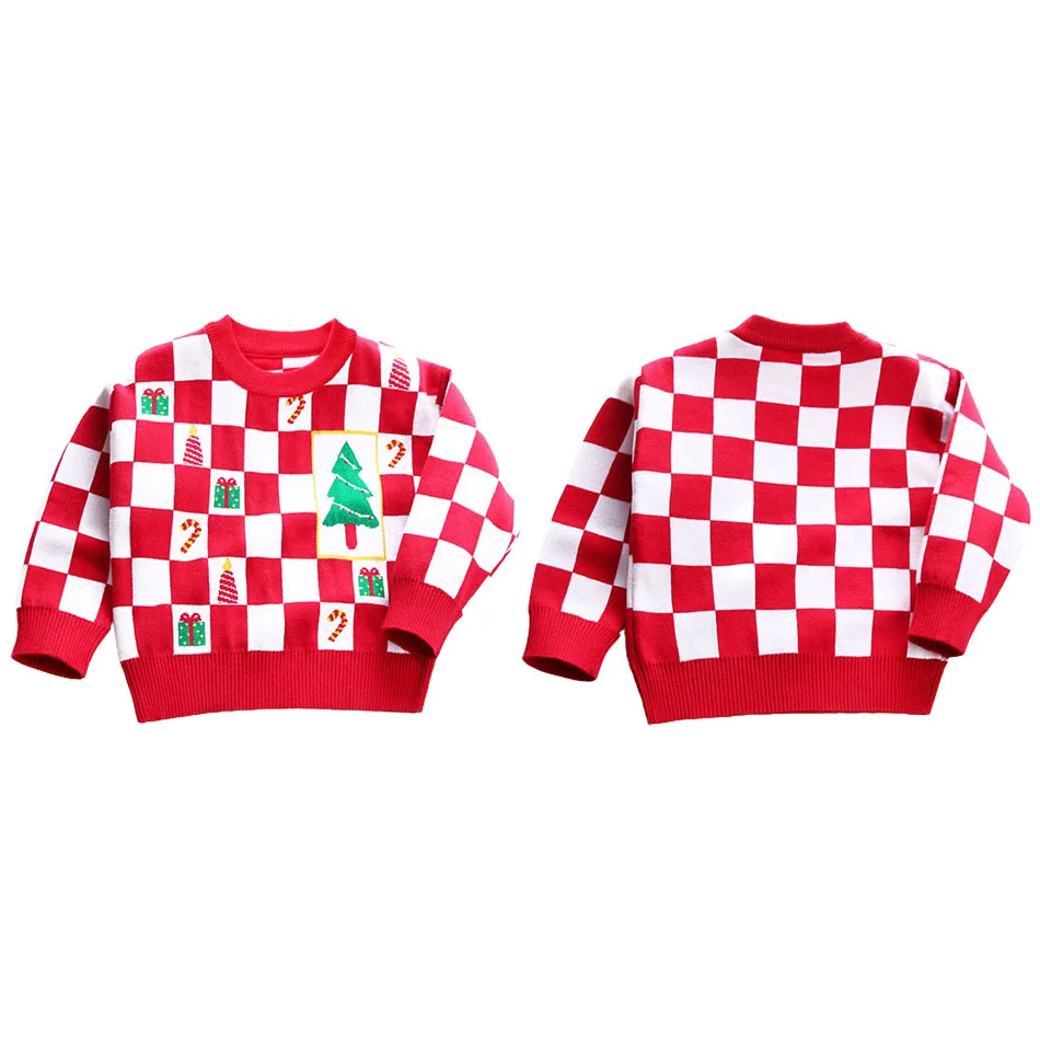 

Детские свитера для нового года, Рождественский красный Детский свитер, одежда, зимняя трикотажная одежда для маленьких девочек и мальчиков, пуловер, вязаный свитер