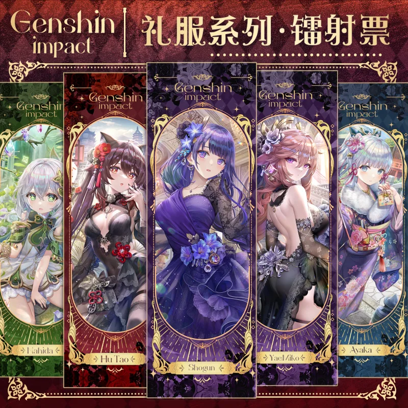 Genshin Impact Dress Girl Laser Tickets Hutao Kokomi KeQing GanYu Furina Mona Stamping Double-sided Bookmark Collection Gifts