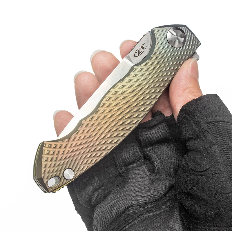 

Custom ZT0454 Folding Knife Beautiful Titanium Handle 100% S35VN Blade Outdoor Equipment Tactical Survival Tools Pocket EDC