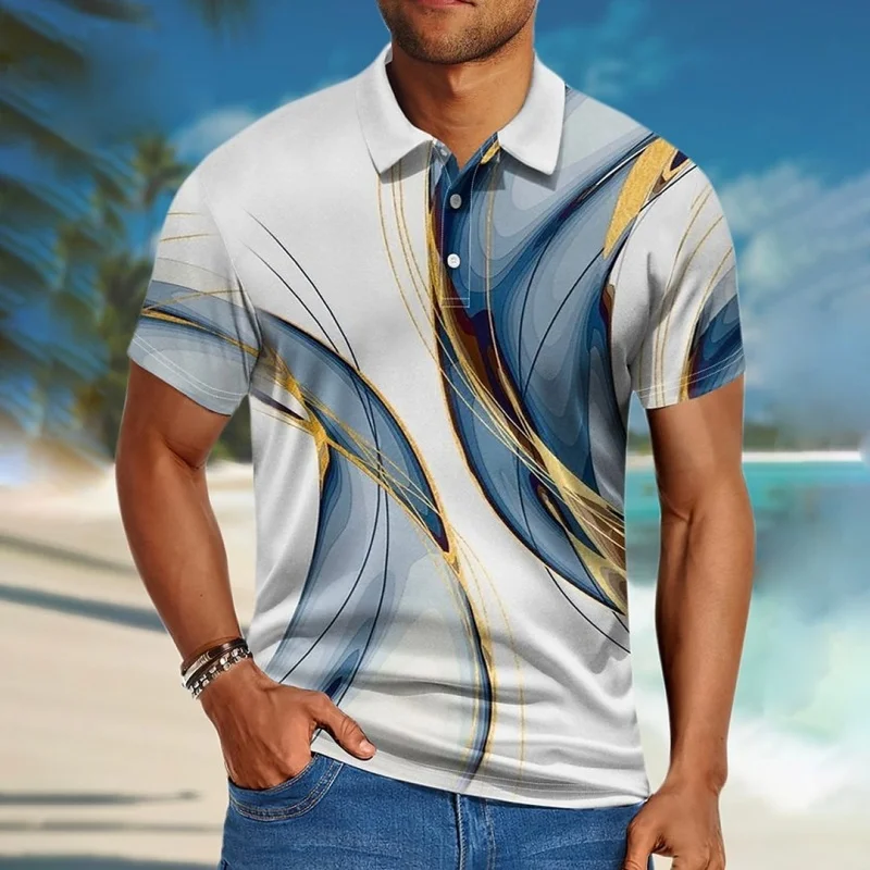 Exquisite Stripe Pattern Polo Shirt For Men Colorful Gradient 3D Printed Tees Summer Street Short Sleeve Loose T-Shirt Lapel Top 7 S43458d6f4582411fa2ebaabae71852fe5