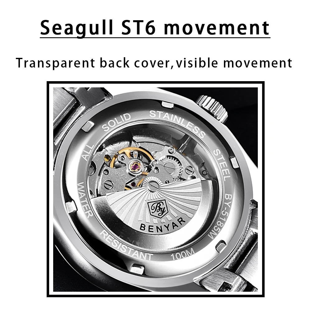 BENYAR BY-5185 Relógio Automático para Homem 9 S4345ab2a203141178d08d20a9bfe532al