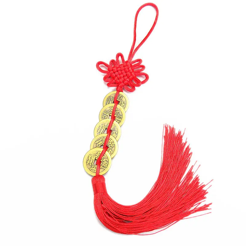 Retro 9 Coins Red Chinese Knot Copper Feng Shui Wealth Success Lucky Charm Home Car Hanger Decors 1PC chinese knot charm