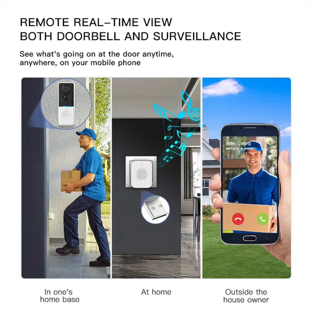 Waterproof Tuya 1080P Smart WiFi Video Doorbell Camera Wireless 2-Way Audio Intercom Night Vision Home Security Doorbell Camera