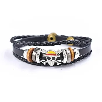 Anime One Piece Bracelet Luffy PU Bracelet Cosplay Accessories Straw Hat Pirate Jewelry Leather Bracelet Birthday Gifts 1
