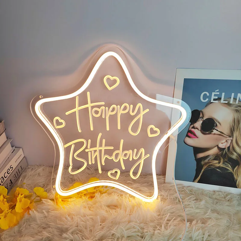 

Led Happy Birthday Letter Glow Neon Party Decoration 30 * 30cm Led Atmosphere Light USB Acrylic Sign Light Home Decorations Lamp