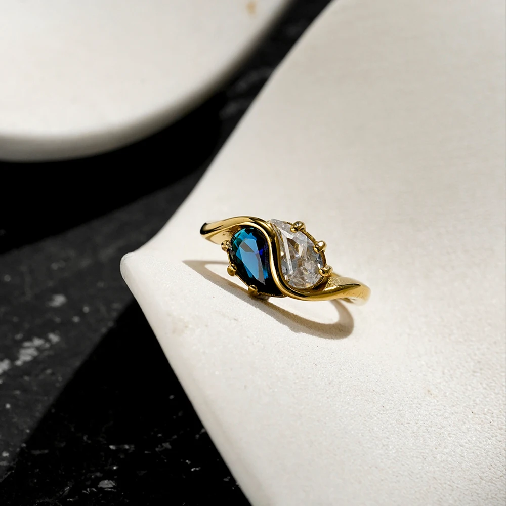 ENFASHION Anillos Two Tone Color Zircon Ring For Women Stainless steel 18K Plated Gold Fashion Jewelry Elegant Party Jewelry