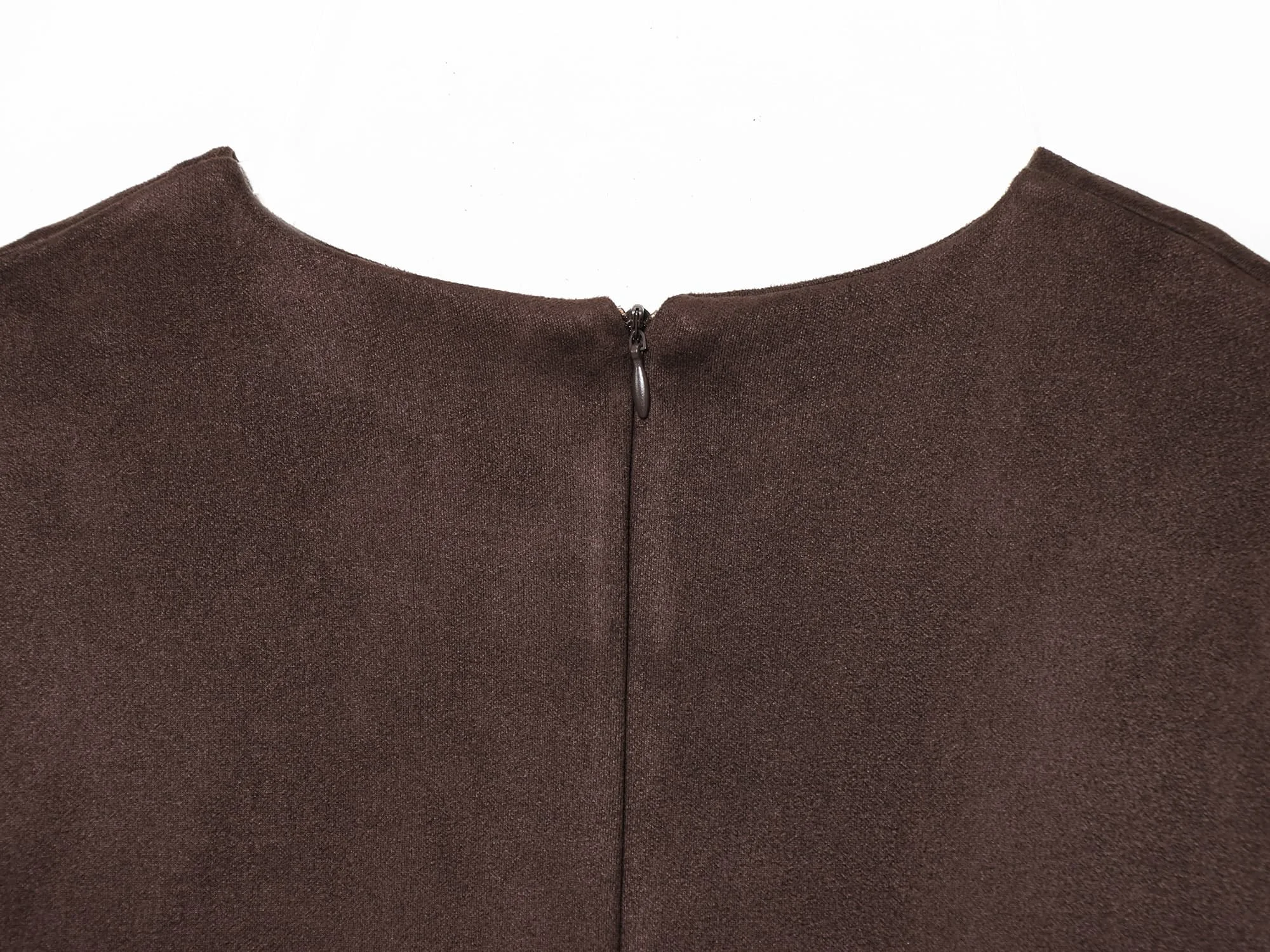 Women Vintage Casual Chic Solid Dress Autumn Winter O-Neck Short Sleeve Rivet Zipper Vestidos Fashion Holiday Dress Streetwear