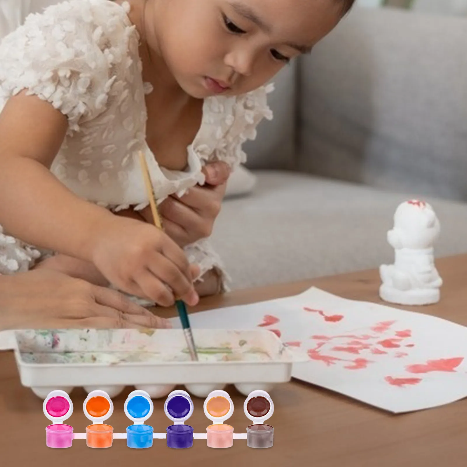 40Pcs 플라스틱 페인트 포트 스트립당 6개 2Ml 용량 예술가 학생을 위한 뚜껑이 있는 투명 저장 용기 그림 용품