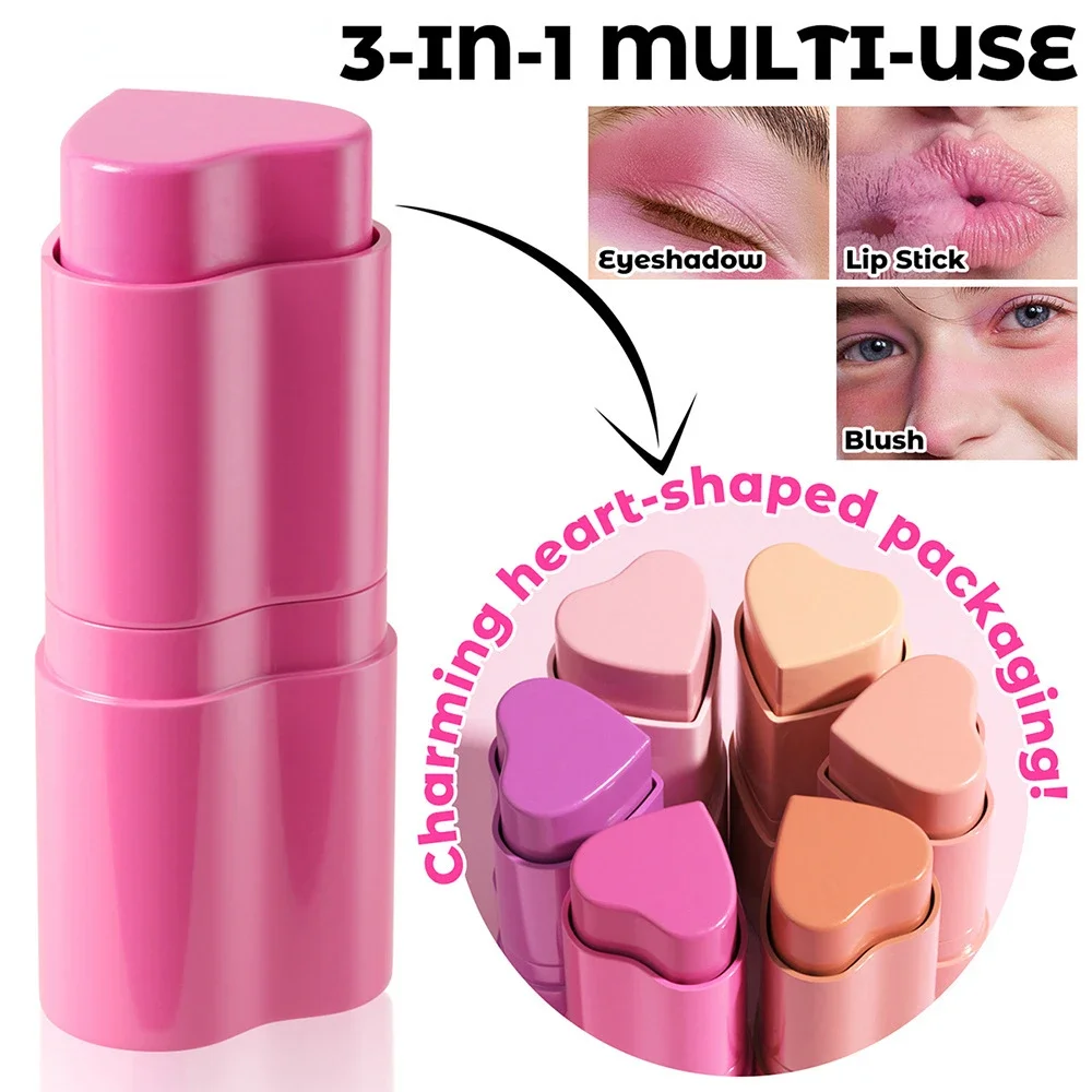 Blush Stick 3 in 1 Makeup Long-Lasting Waterproof Simple High-End Lip Cheek Tint High Pigment Hydrating Pink Blusher Wholesale 3