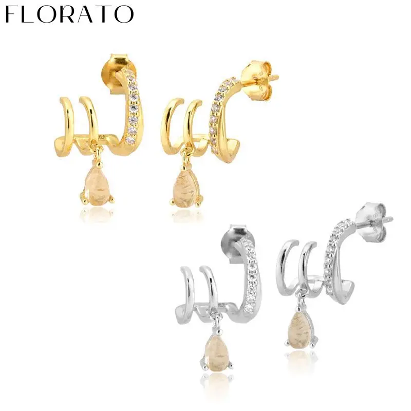 925 Sterling Silver Ear Needle Asymmetrical Multi-Layered Drop Pendant Studs crystal Luxury Earrings For Women Fashion Jewelry