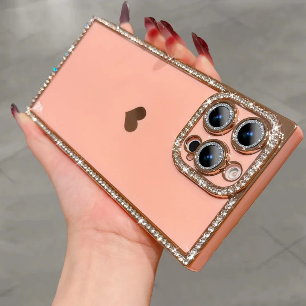 Luxury Bright Shiny Rhinestone Plating Shockproof Fluorescent Bumper Soft Cover Case
