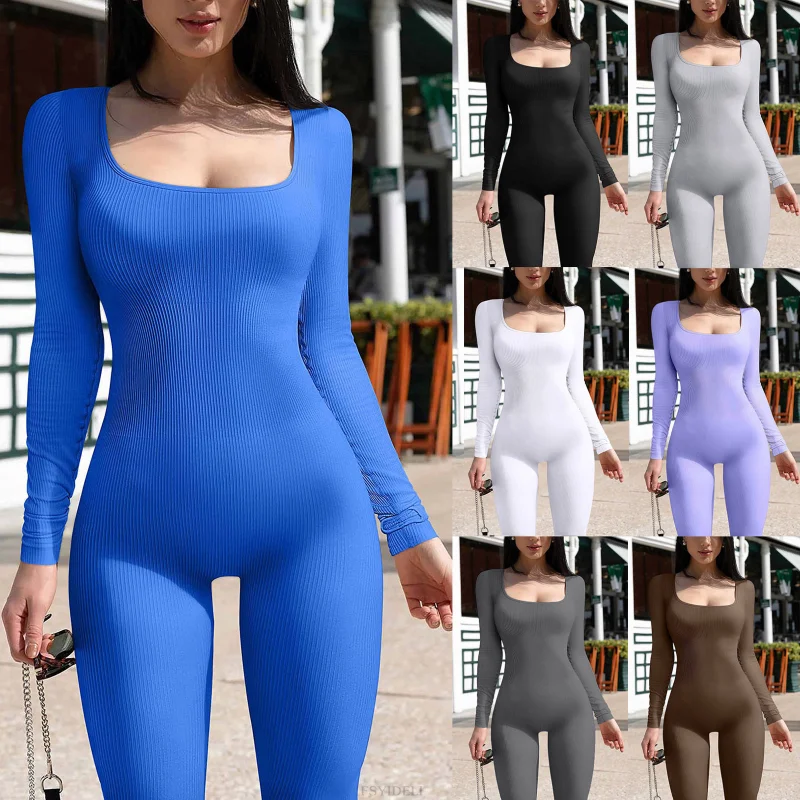 

Women Jumpsuits Bodycon Seamless Long Sleeve Fitness Leggings Bodysuits One-piece Slim Casual Rompers Overall Outfits Tracksuits