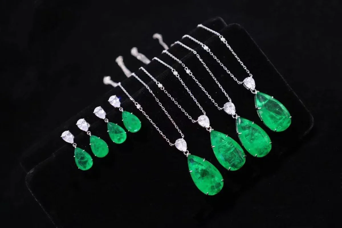 Pirmiana Daily Design S925 Silver Earrings Necklace Jewelry Set Synthetic Created Emerald Fushion Gemstones Jewellry for Women jewelry gem holder storage show tray loose diamond collection display box container metal case gemstones jar organizer stackable