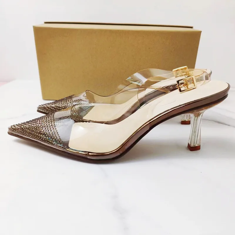 Summer Pointed Shiny Diamond Decoration Slingback Women Sandals Woman Slingback High Heels Shoes Woman Sexy Women Pumps