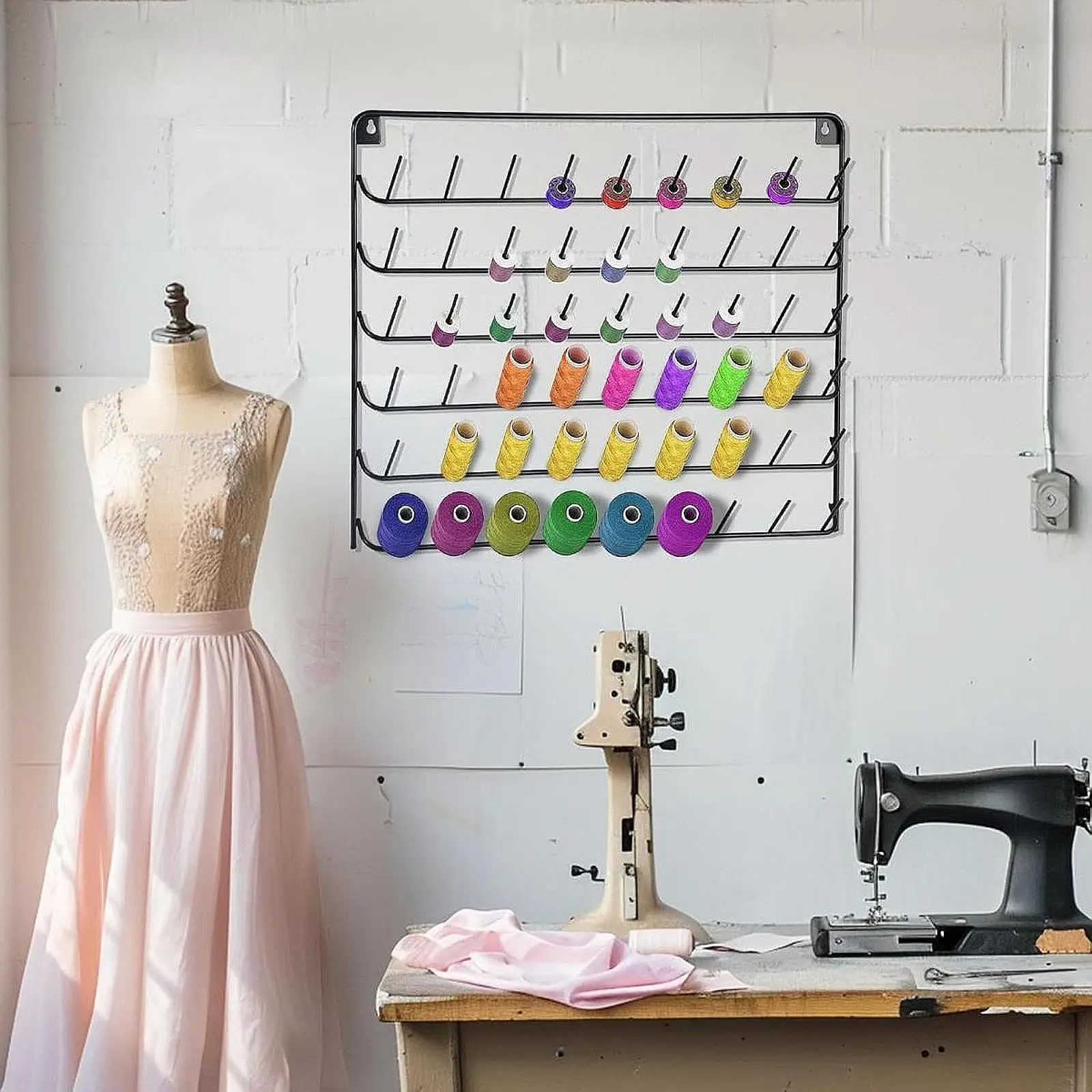 Yarn Holder Embroidery Floss Organizer Thread Holder Wall Mounted Embroidery Thread Rack Sewing Organizer Spool Holder for Braid Knitting Quilting Jewelry