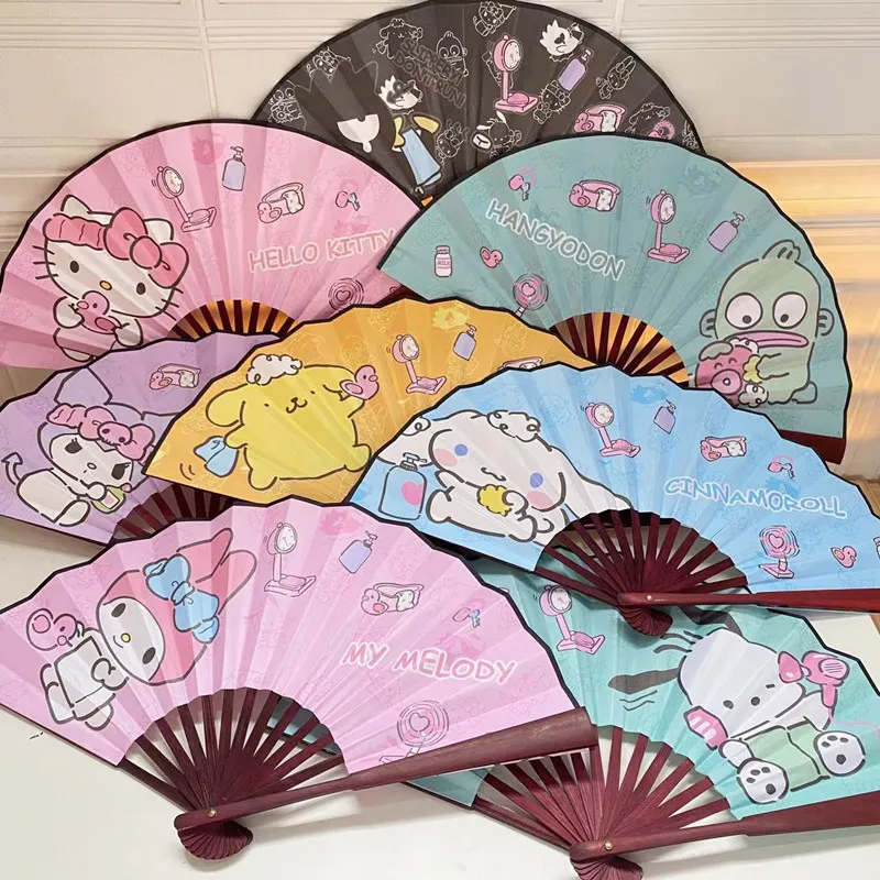 

Kawaii Cinnamoroll Cartoon Folding Fan Wooden Bamboo Summer Students My Melody Anime Folding Fan To Decorate For Summer Ready