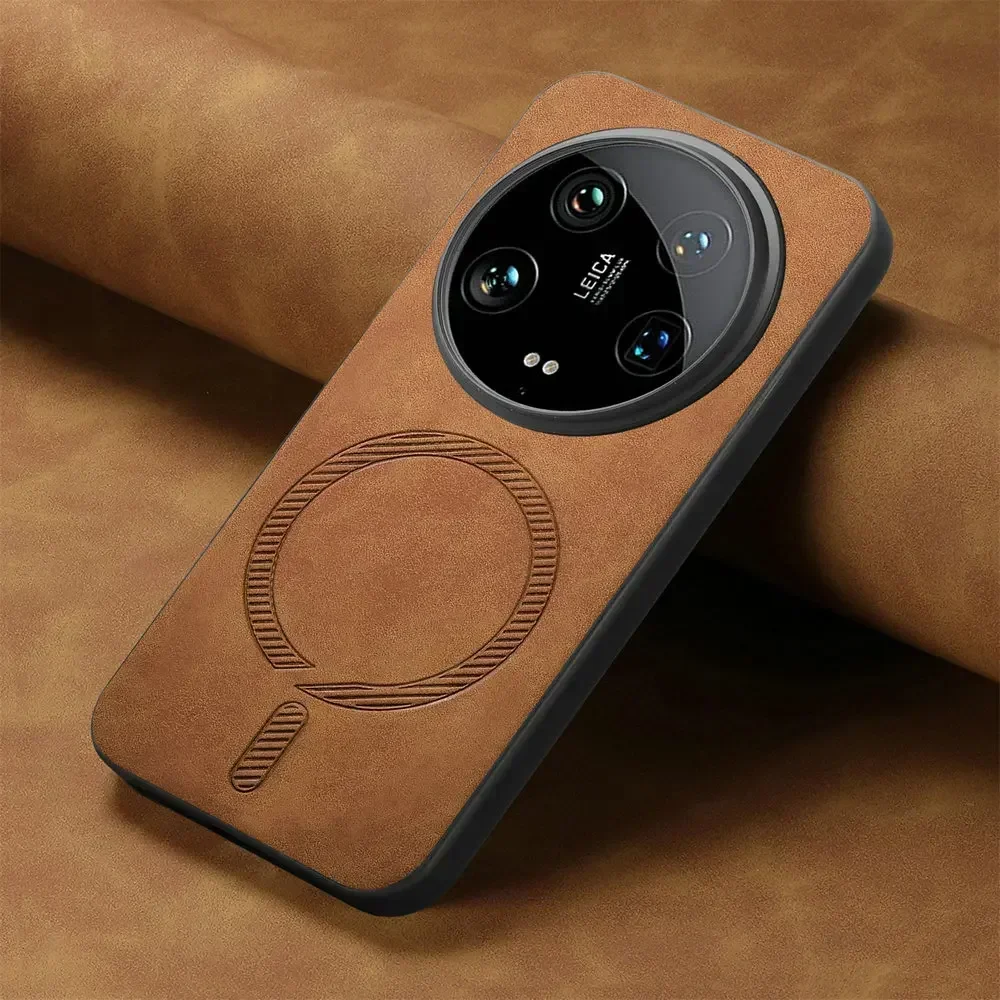 Luxury Leather Back Panel Armor Phone Case with Magsafe Cover