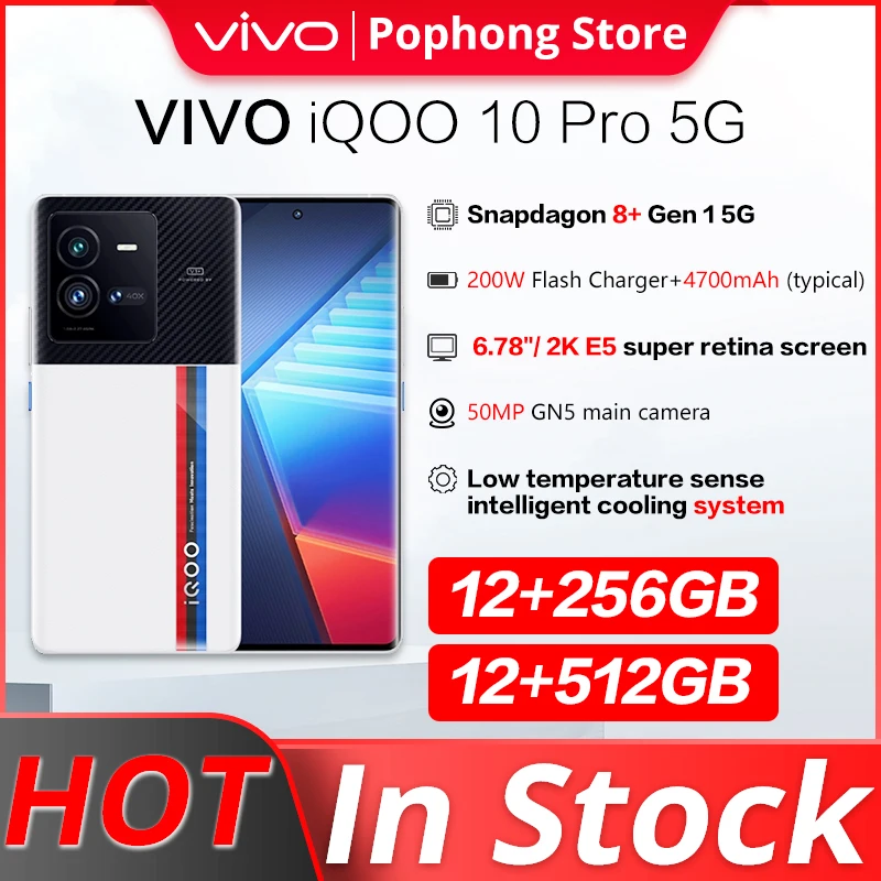 

VIVO iQOO 10 Pro 5G Gaming MobilePhone 6.78 inch 2k E5 120Hz Screen Snapdragon Gen 8+ Octa Core 200W VOOC FlashCharge NFC