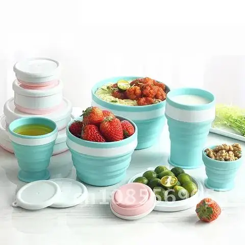 

Portable Silicone Folding Round Lunch-Box Collapsible Salad Bowl Travel Food Container Folding Cups Outdoor Tea Coffee Cups