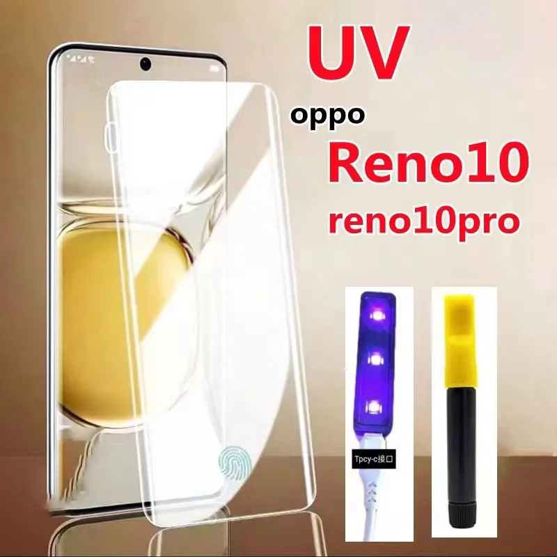 Pellicola Salvaschermo In Vetro Uv Full Glue Cover Per Oppo Reno 10 Vetro Temperato Curvo Completo Per Oppo Reno10Pro