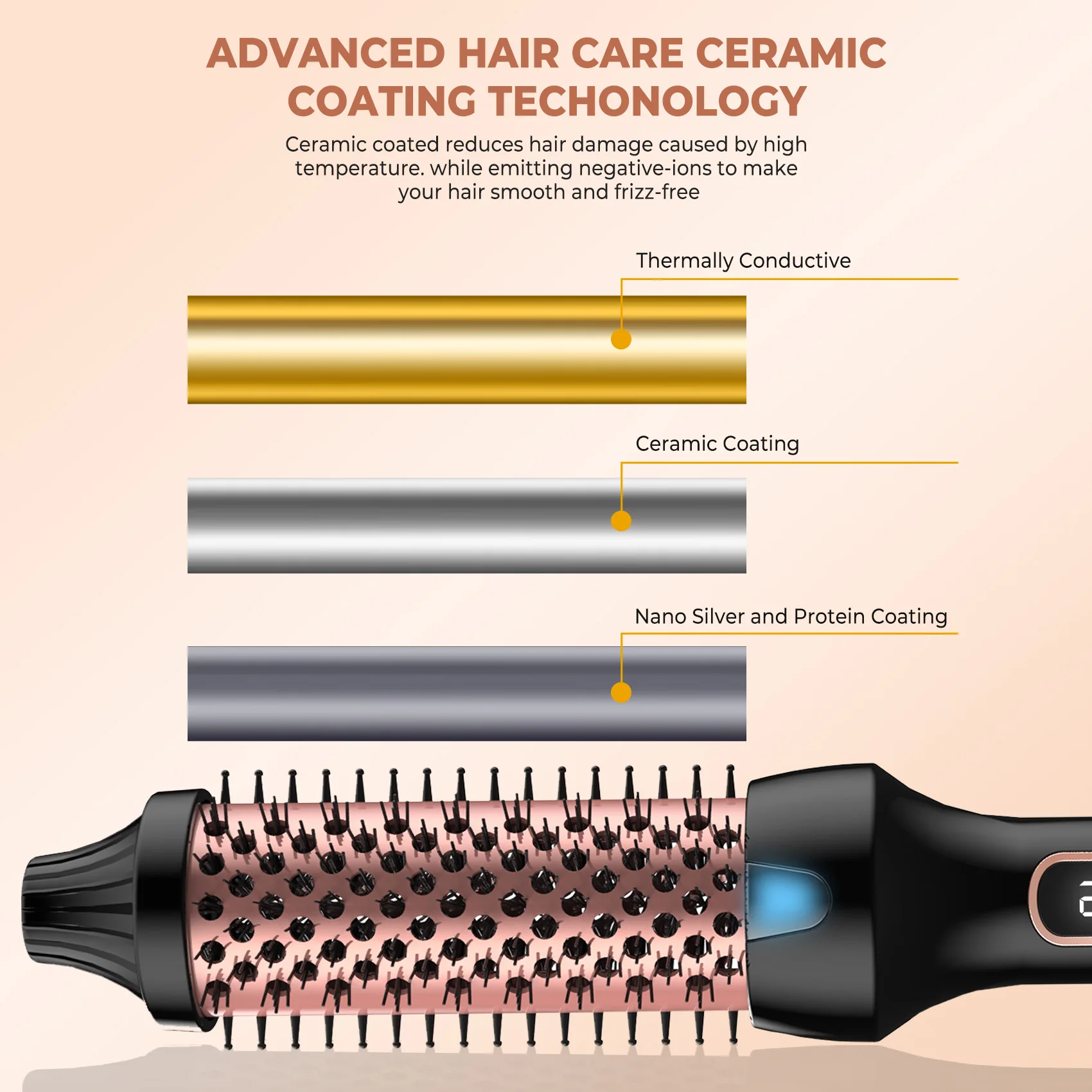 Heated Styling Brush 3-in-1 Ionic Hair Curler/Straightener with Anti-Scald Electric Curl Wand Curling Iron Hair Styling Tools