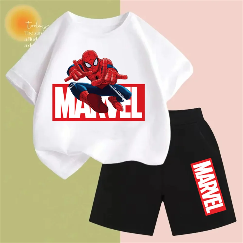 Summer Spider-Man T-shirt Kids Clothing T-shirt Printed Boys Girls Clothing Student T-shirt Fashion crew neck top T Shorts Set 2