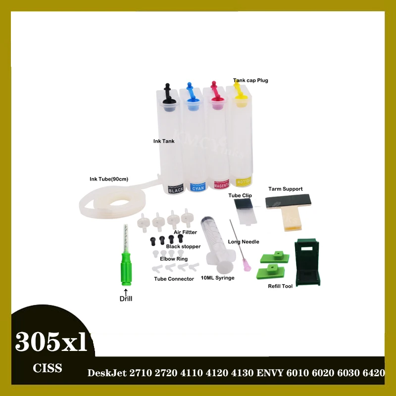 For HP305 305 xl 305XL DIY CISS Ink Supply System For HP 305 XL DeskJet 2710 2720 4110 4120 4130 ENVY 6010 6020 6030 6420