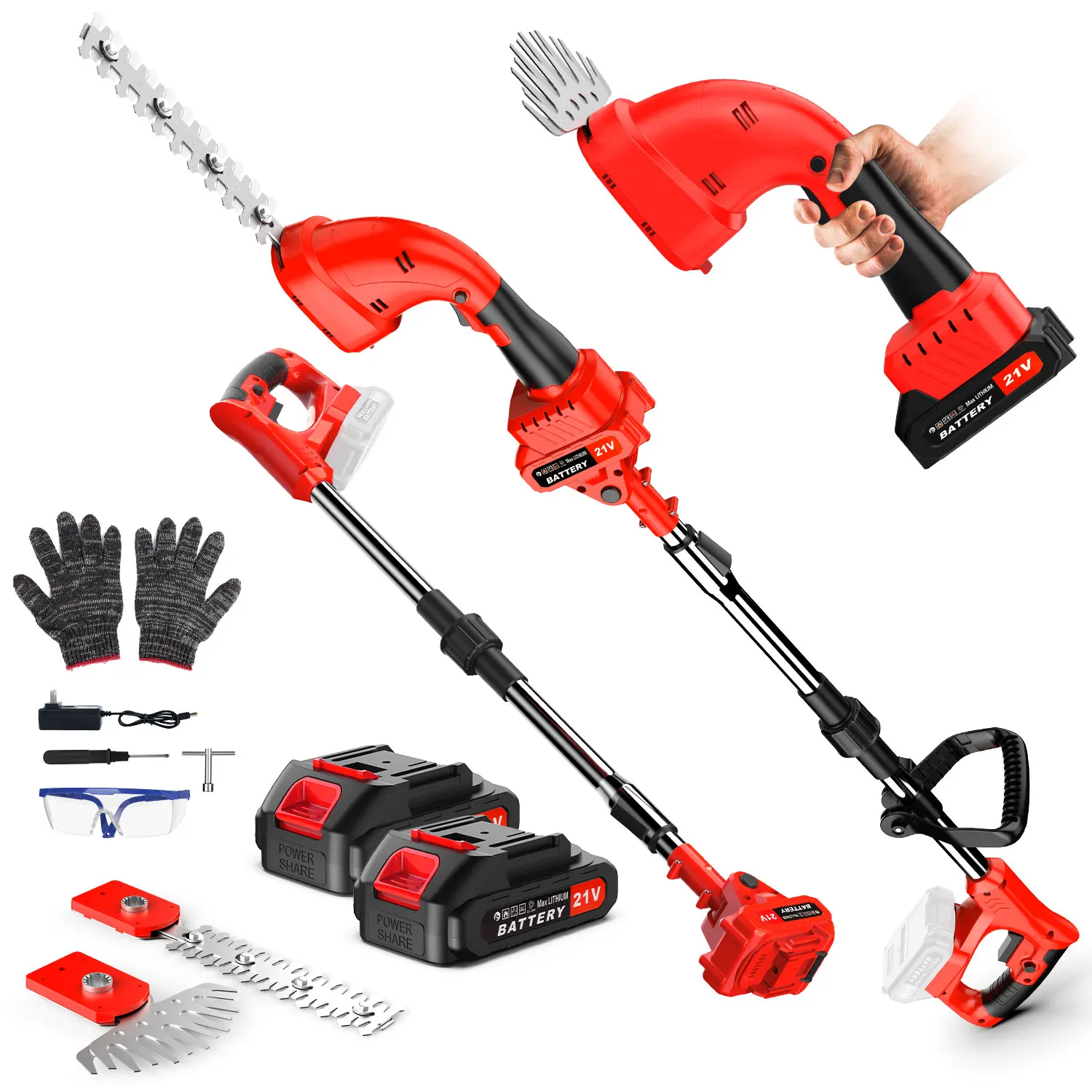 2-in-1 Electric Pruning Tool Combo, Wireless Grass Shear & Hedge Trimmer, Mini Chainsaw with Dual 2.0Ah Battery, 16FT Long Handle Tree Shrub Cutter