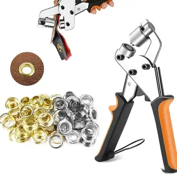 Kit di occhielli metallici da 3/8'' (10 mm) con pinze perforatrici manuali in metallo per lavorazione del cuoio, con 100 occhielli