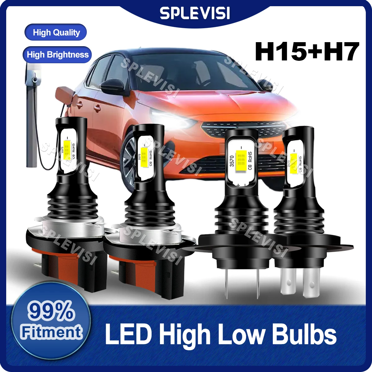 6000K Pure White Led H15 High Beam/Daytime Running Light + H7 Low Beam Combo Lampadine Set Per Vauxhall Corsa Mk V 2019 2020 2021 2022