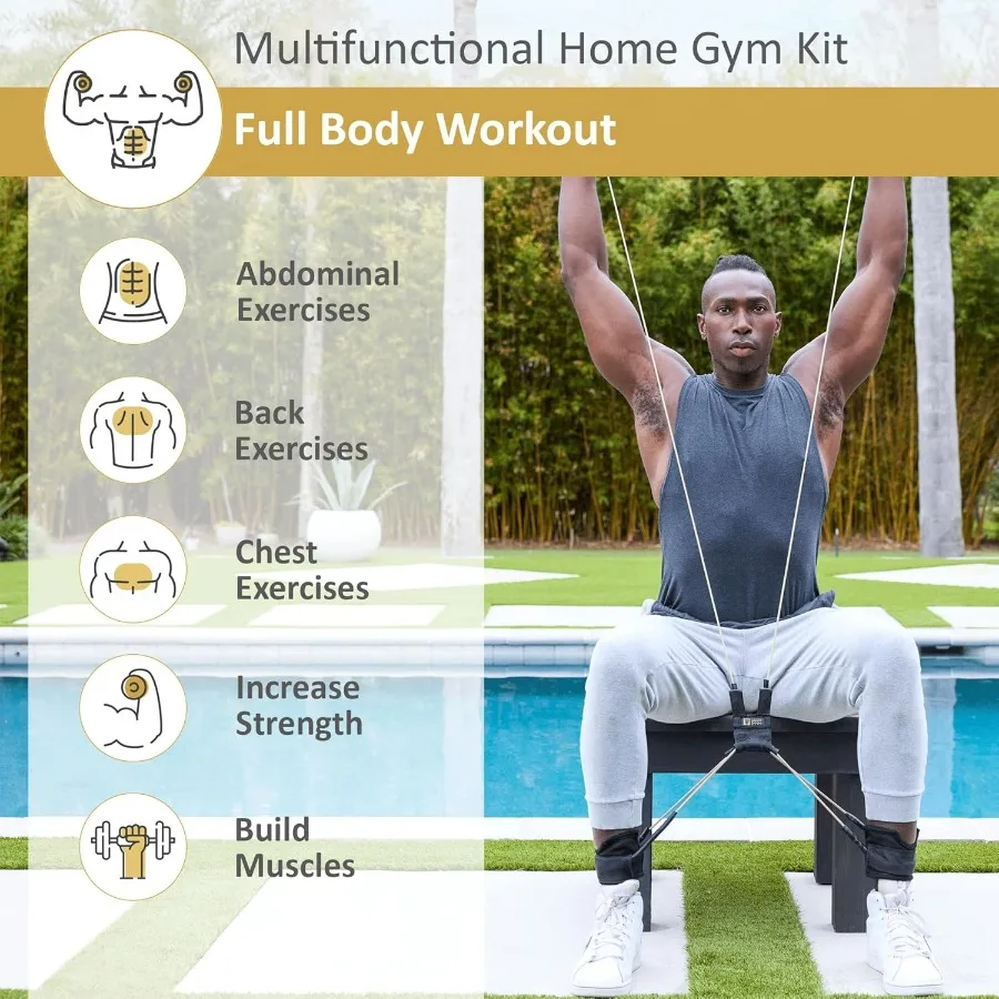 15 lbs All-in-one Fitness Band, Full Body Exercise Band for Home Exercise or Training on-The-go, Multi-Purpose use for Strength,