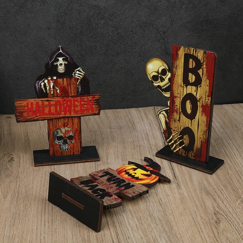 1/3pcs Halloween Wooden Ornaments Scared Pumpkin Ghost Skull Home Desktop Decoration Horror Props 2025 Halloween Party Supplies